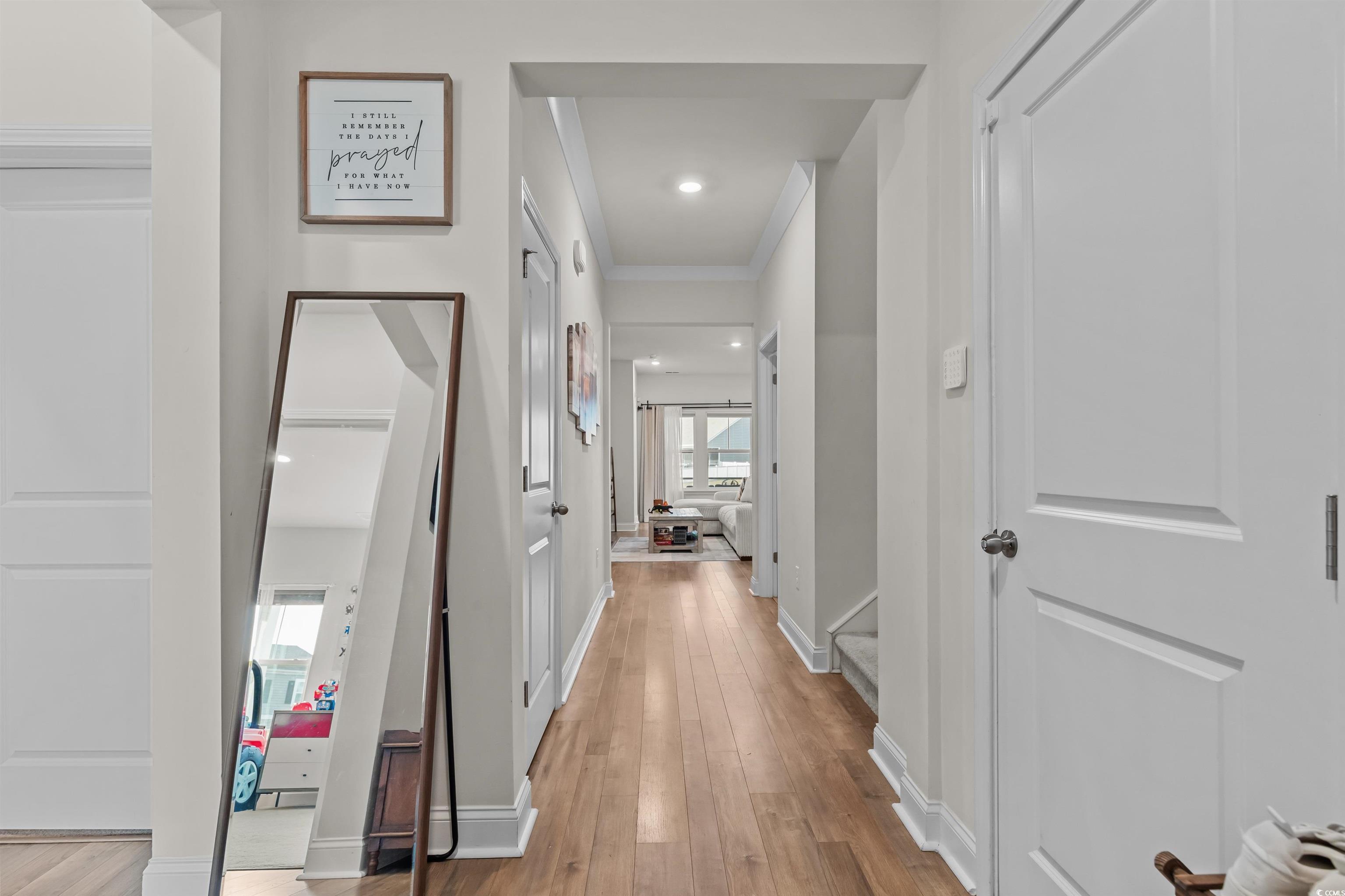 1176 HARBISON Circle Myrtle Beach, SC 29579 - Photo 2 of 40 Hall featuring ornamental molding, baseboards, light wood-style floors, and recessed lighting