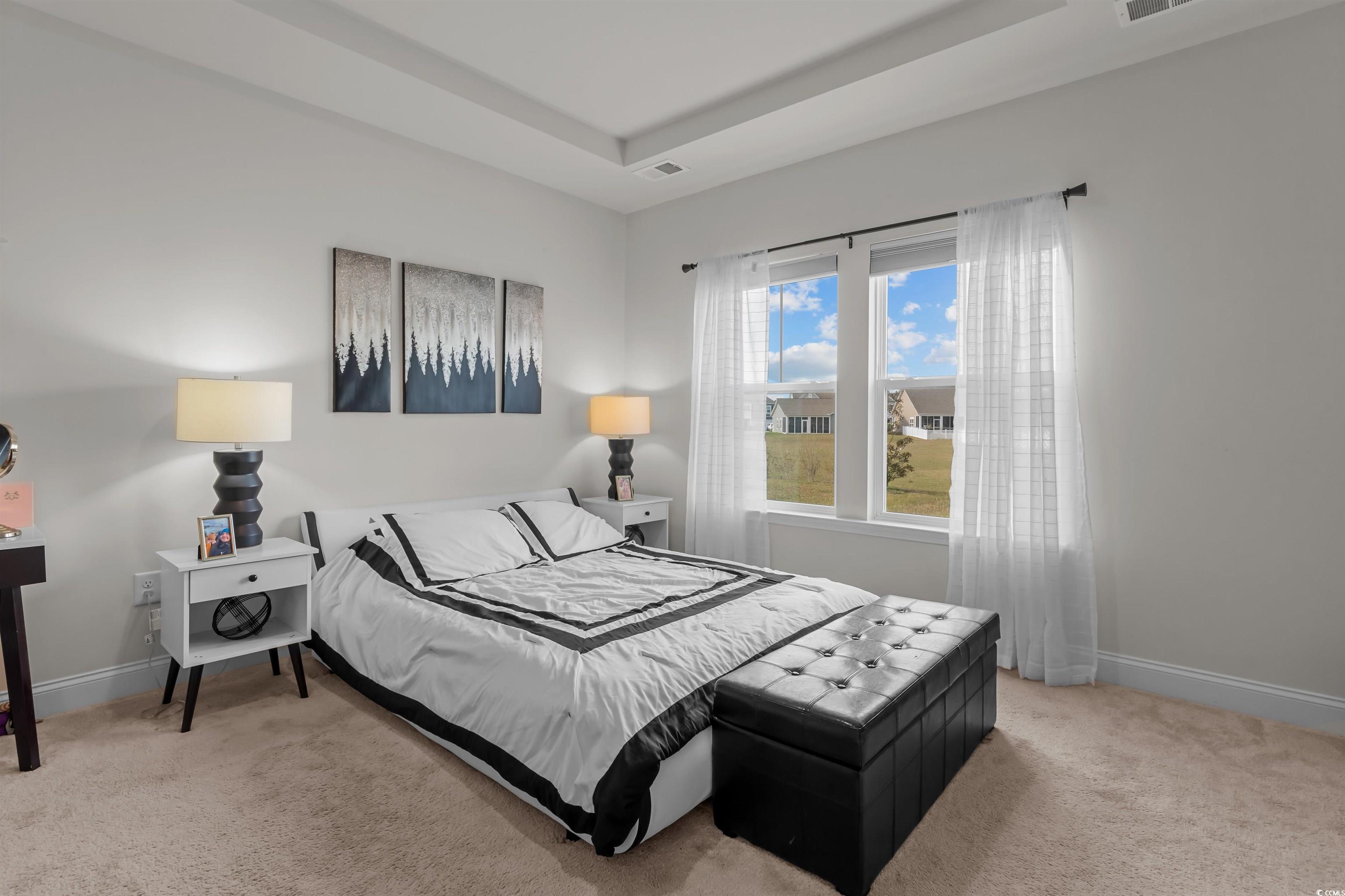 1176 HARBISON Circle Myrtle Beach, SC 29579 - Photo 21 of 40 Carpeted bedroom featuring baseboards, visible vents, and a raised ceiling