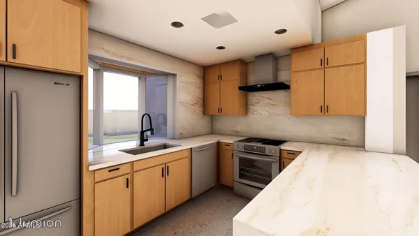 a kitchen with a sink and cabinets