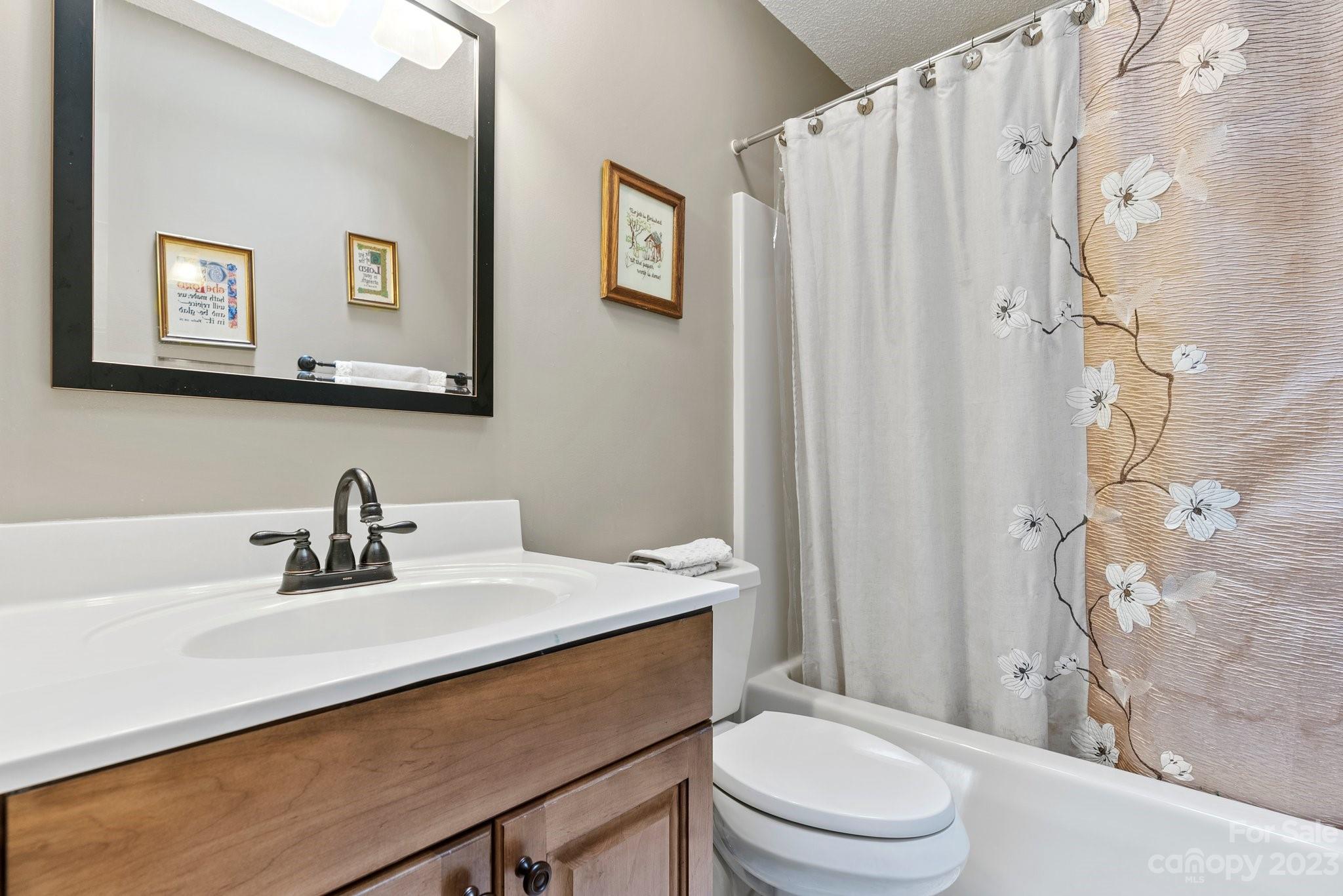 6 Holly Ridge Court Arden, NC 28704 - Photo 17 of 27 a bathroom with a sink a toilet and shower curtain