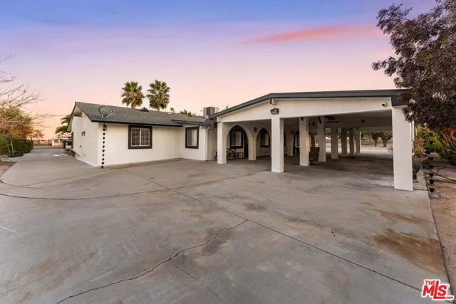 a palm tree sitting in front of a house with a yard