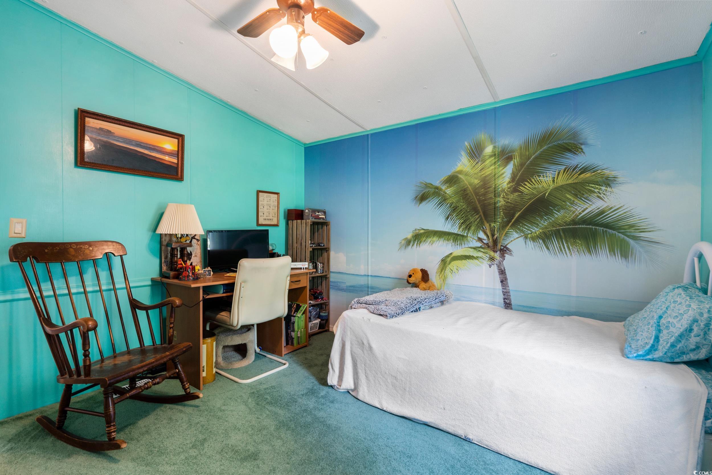 17 Crooked Island Circle Murrells Inlet, SC 29576 - Photo 20 of 39 Bedroom featuring vaulted ceiling, carpet flooring, and ceiling fan