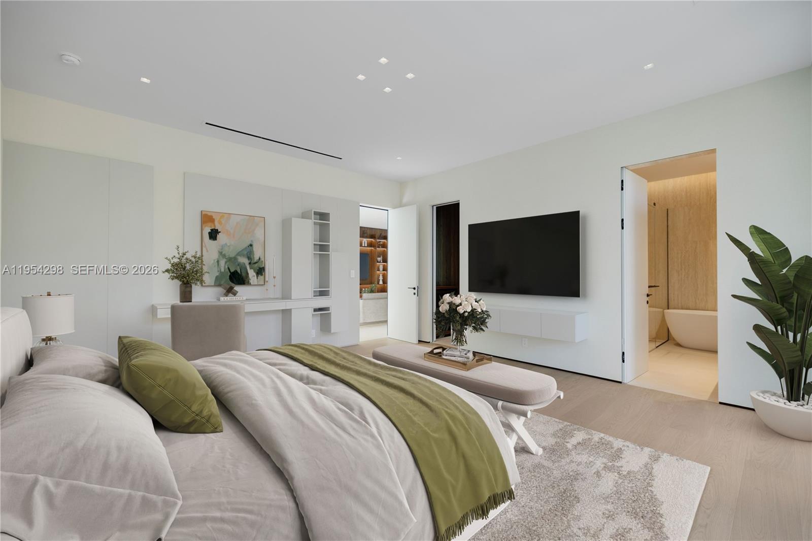 3210 Coacoochee Street Miami, FL 33133 - Photo 22 of 29 a bedroom with a bed a flat screen tv and a couch