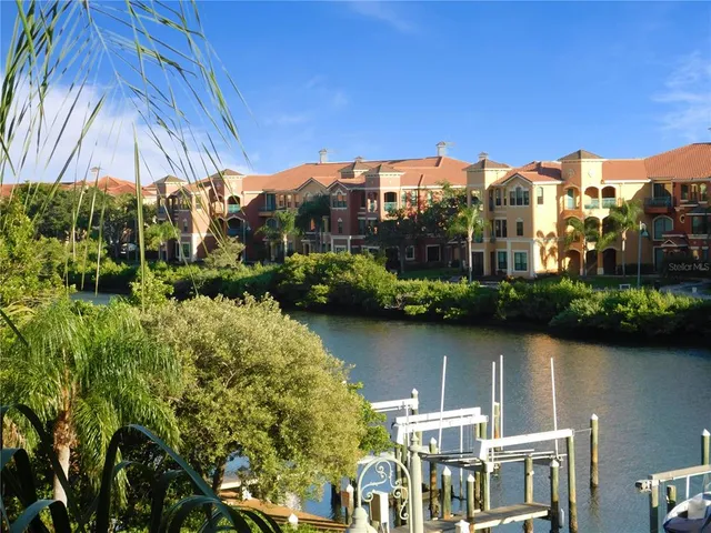 a view of a lake with a city