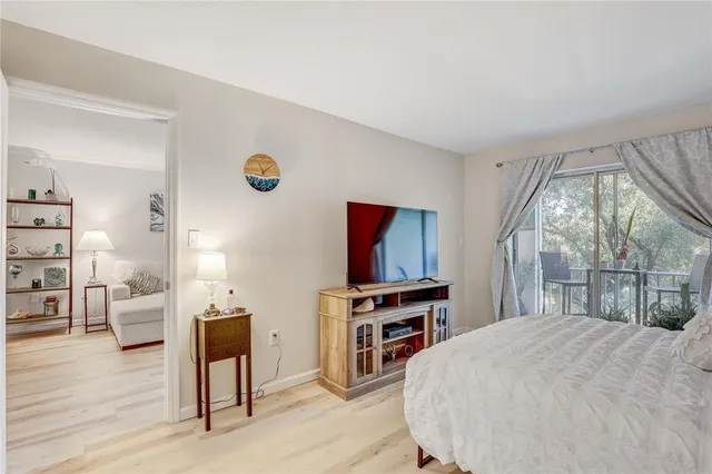 a bedroom with furniture and a flat screen tv