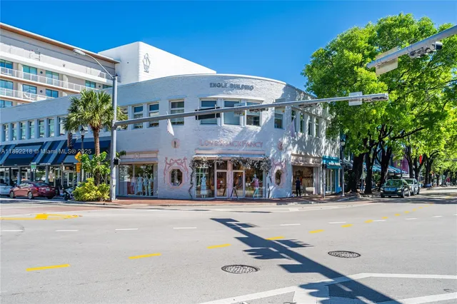 a front view of a building with street