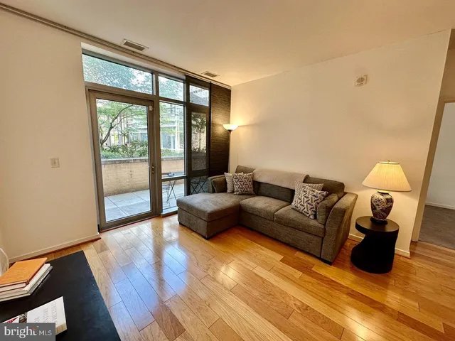 a living room with furniture and a rug