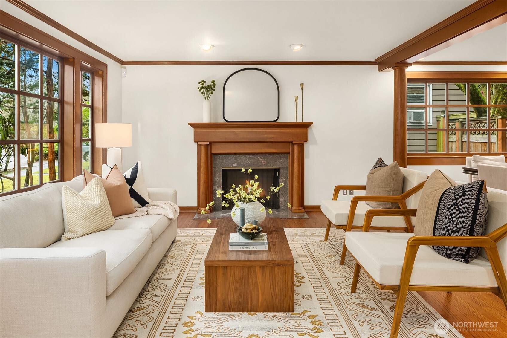 7016 28th Avenue Northeast Seattle, WA 98115 - Photo 5 of 32 a living room with furniture and a fireplace