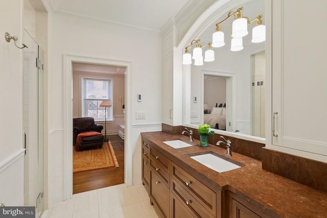 a view of a balcony with wooden floor