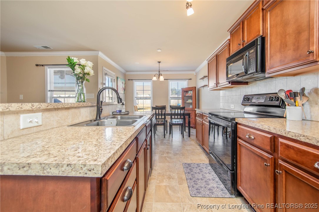 298 Declaration Drive Raeford, NC 28376 - Photo 9 of 31 a kitchen with stainless steel appliances granite countertop sink stove top oven and cabinets