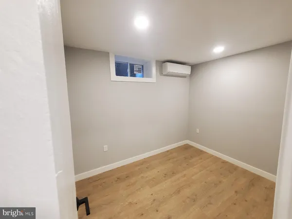 an empty room with a workbench