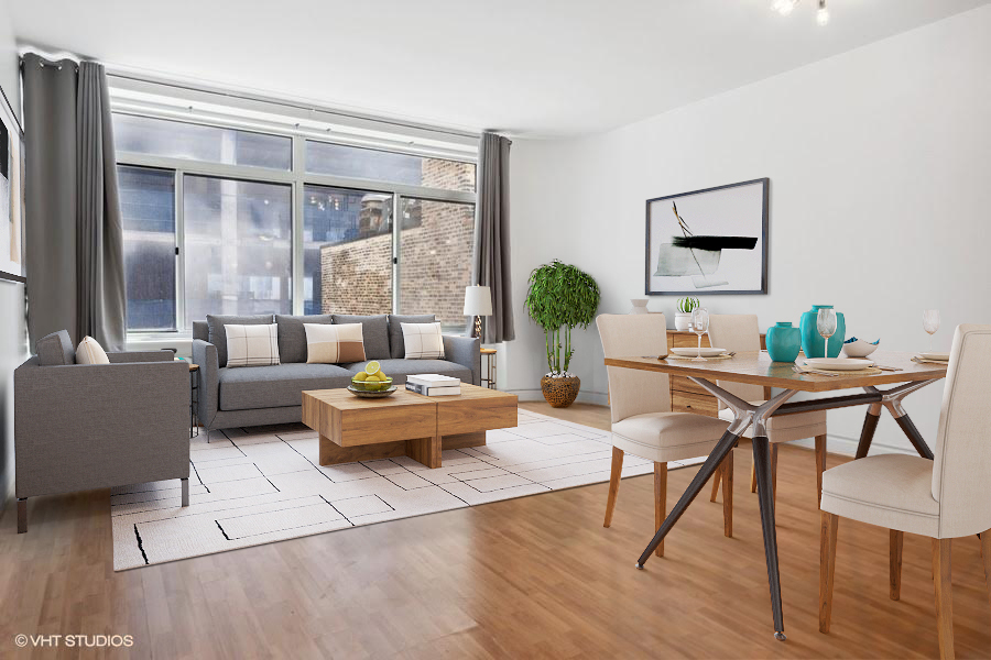 211 East Ohio Street, Unit 609 Chicago, IL 60611 - Photo 2 of 19 a living room with furniture and a large window