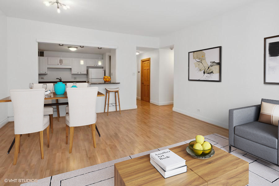 211 East Ohio Street, Unit 609 Chicago, IL 60611 - Photo 3 of 19 a living room with furniture and wooden floor