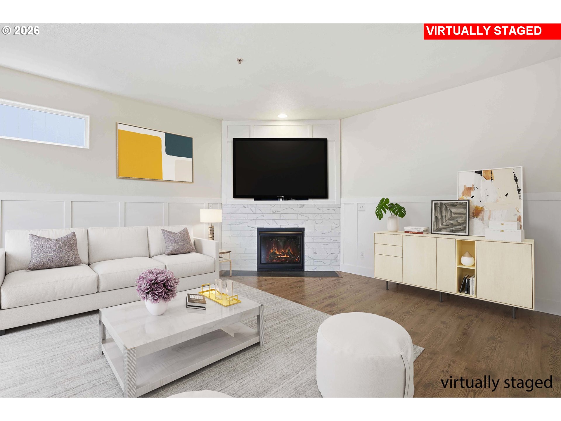 3323 Northwest 31st Circle Camas, WA 98607 - Photo 24 of 25 a living room with furniture a flat screen tv and a fireplace