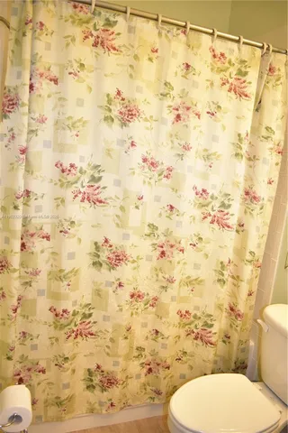 a white toilet sitting next to a shower curtain
