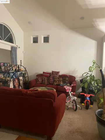 a living room with furniture a couch and potted plant