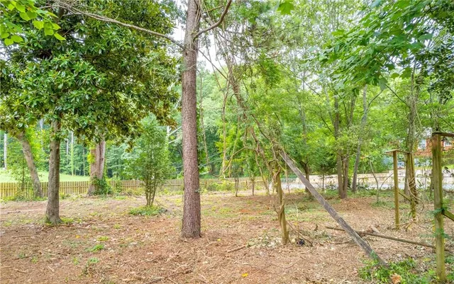 a view of a tree in the middle of a yard