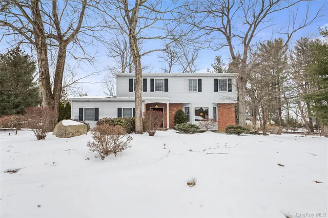 a front view of a house with a yard covered in snow