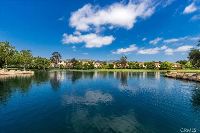 a view of a lake from a yard