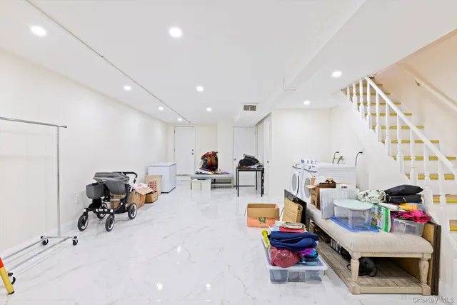 a storage room with washer and dryer