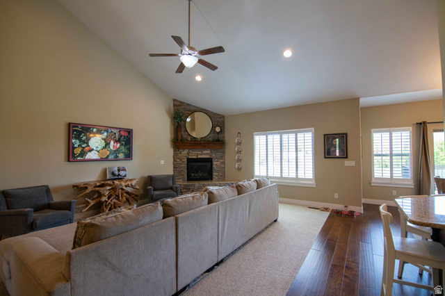 646 East 1400th Street North Mapleton, UT 84664 - Photo 14 of 78 Vaulted ceiling with a ceiling fan and recessed lighting