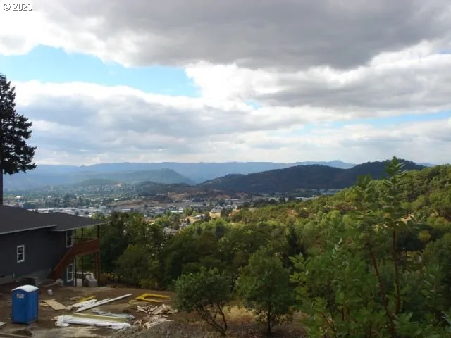 a view of a city with lush green forest