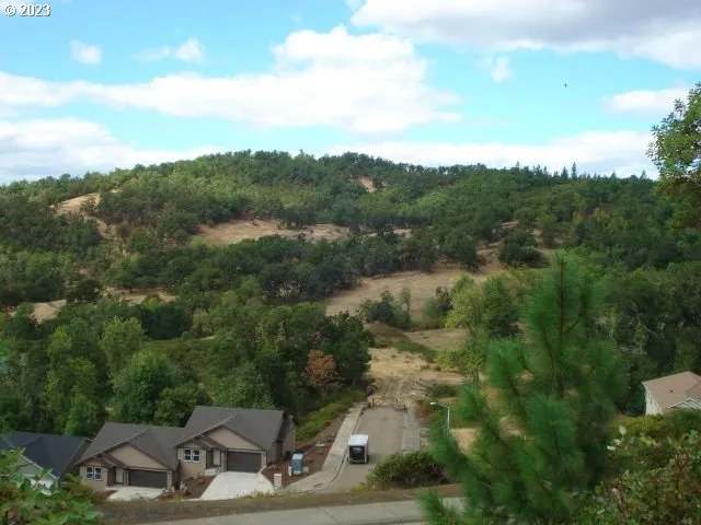 a view of a city with lush green forest