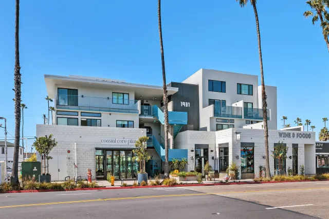 a view of a building along a street