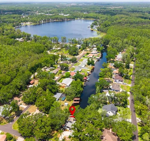 a view of a lake with a city