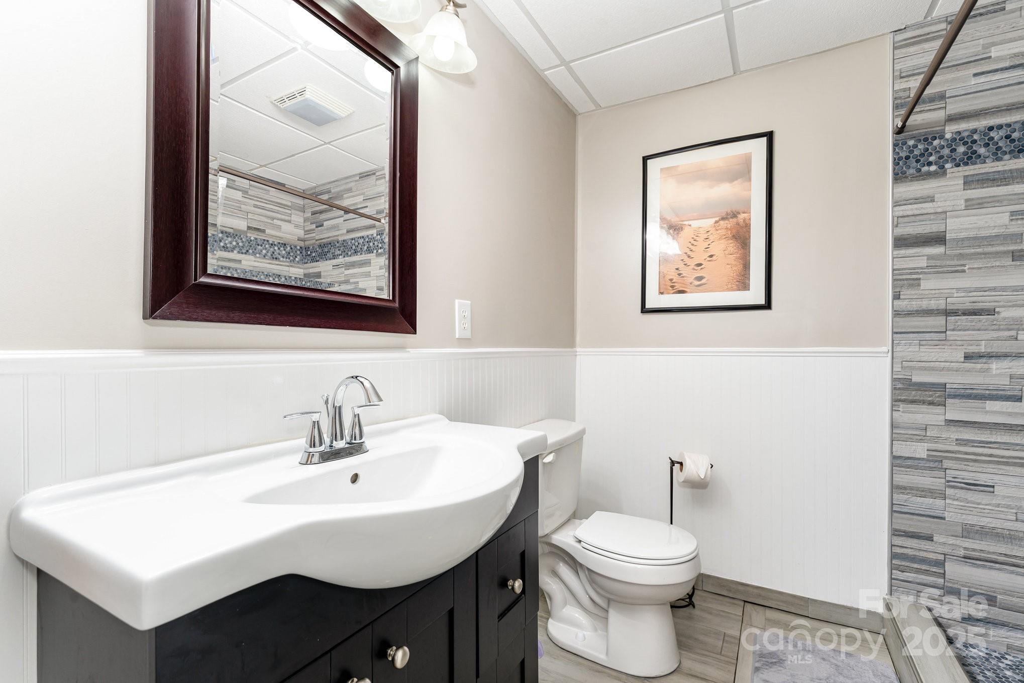 231 Badin Vw Road New London, NC 28127 - Photo 22 of 48 a bathroom with a toilet a sink and a mirror