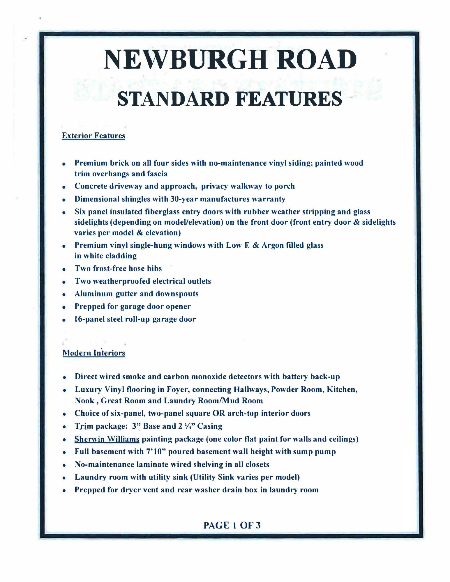 19360 Newburgh Road Livonia, MI 48152 - Photo 3 of 6 Newburgh Road Standard Features Page 1_P