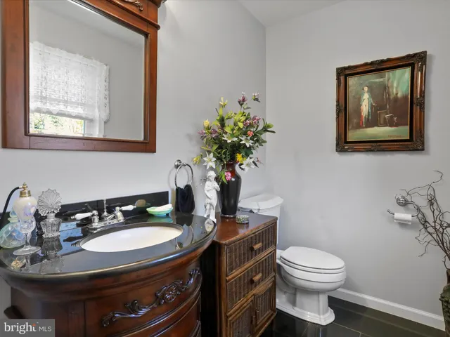 a bathroom with a toilet a sink and mirror