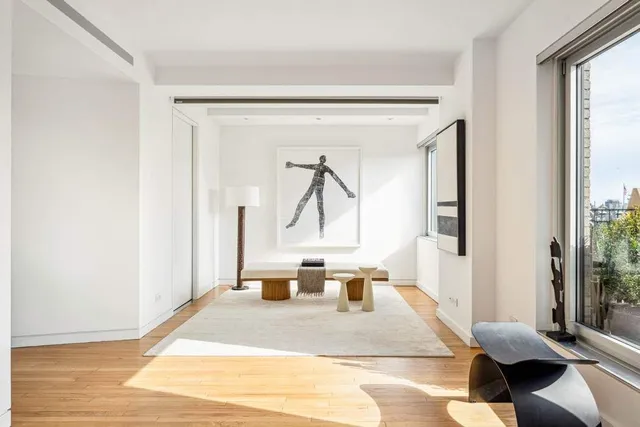 a view of a bedroom with furniture and windows