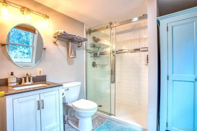 a bathroom with a toilet a sink and a mirror