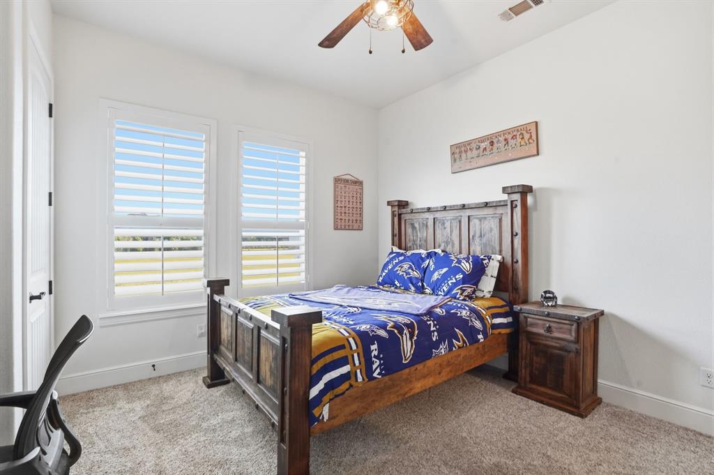 103 Apollo Trail Aurora, TX 76078 - Photo 18 of 40 Bedroom with a ceiling fan and light colored carpet