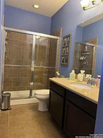 a bathroom with a sink a toilet a mirror and shower