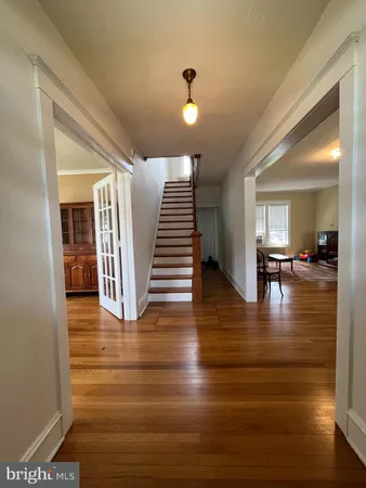 a view of dining room with wooden floor