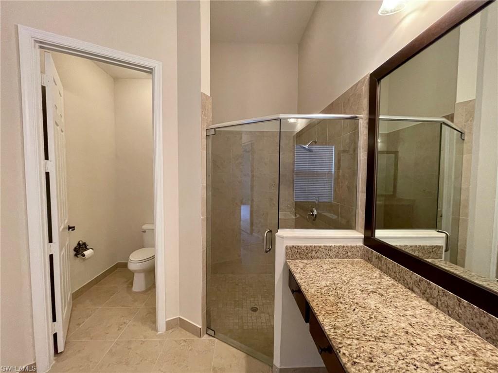 5375 Ferrari Avenue Ave Maria, FL 34142 - Photo 25 of 45 a bathroom with a granite countertop shower and a toilet