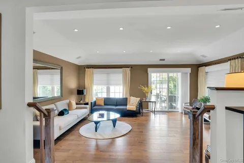 a view of a livingroom with furniture hardwood floor and a living room