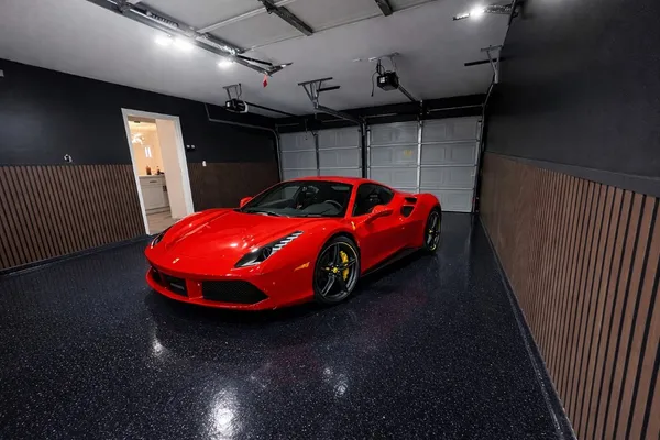 a view of a car in garage