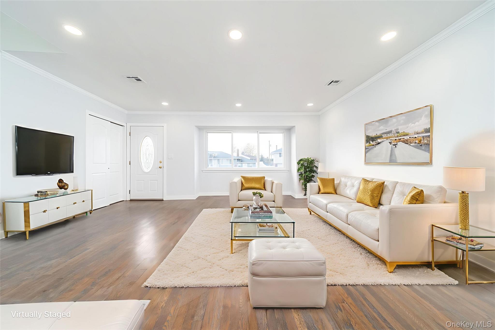 8 Spector Lane Plainview, NY 11803 - Photo 5 of 15 a living room with furniture and a flat screen tv