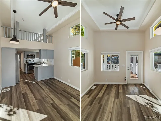 a view of a room with cabinets