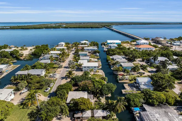an aerial view of a residential houses with outdoor space and swimming pool
