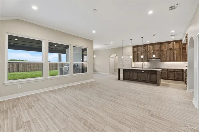 a large hall with yard and balcony