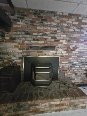 a room with a stove