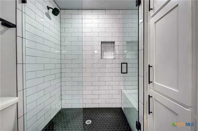 a bathroom with a shower