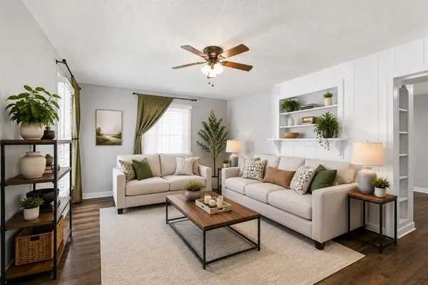 a living room with furniture
