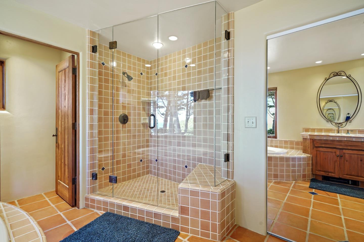 31541 Highway 1 Carmel, CA 93923 - Photo 55 of 73 a bathroom with a shower a mirror and a sink