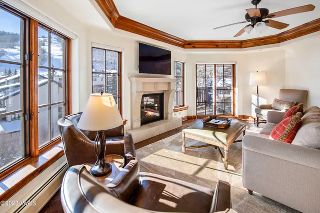 a living room with furniture window and a fireplace