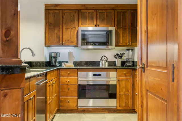 a kitchen with counter top space